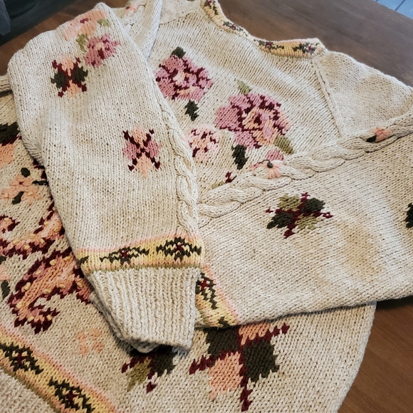 Vintage Hand Knit Van Heusen For Her Floral Cottagecore Sweater Pullover XL - Picture 16 of 16
